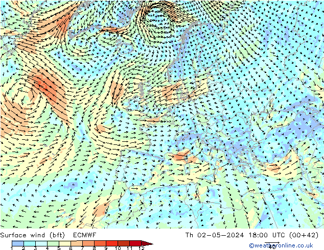  10 m (bft) ECMWF  02.05.2024 18 UTC