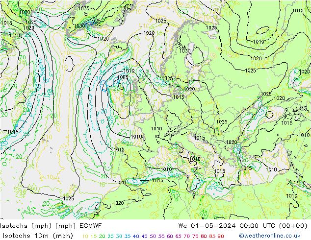 Isotachs (mph) ECMWF We 01.05.2024 00 UTC