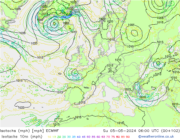 Isotachs (mph) ECMWF Ne 05.05.2024 06 UTC