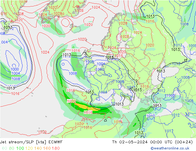 Straalstroom/SLP ECMWF do 02.05.2024 00 UTC