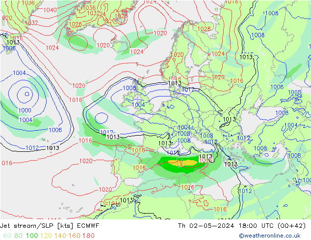 Jet stream/SLP ECMWF Th 02.05.2024 18 UTC