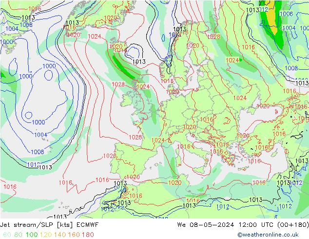 Polarjet/Bodendruck ECMWF Mi 08.05.2024 12 UTC