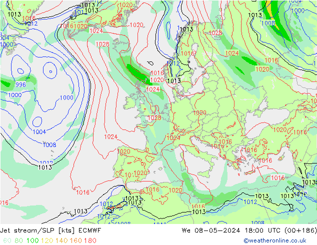 Corriente en chorro ECMWF mié 08.05.2024 18 UTC