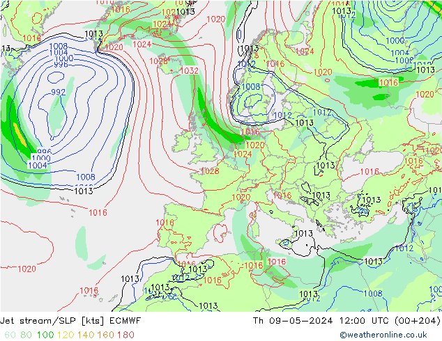 Polarjet/Bodendruck ECMWF Do 09.05.2024 12 UTC