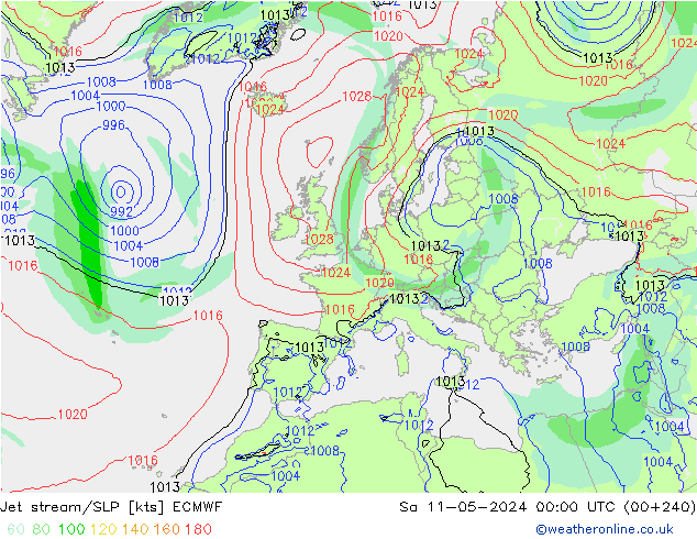 Polarjet/Bodendruck ECMWF Sa 11.05.2024 00 UTC