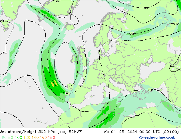 Jet stream/Height 300 hPa ECMWF We 01.05.2024 00 UTC