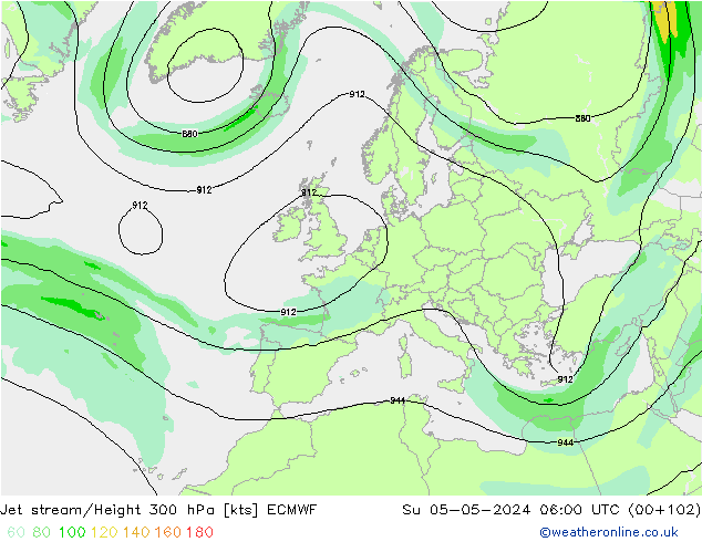 Jet stream/Height 300 hPa ECMWF Ne 05.05.2024 06 UTC