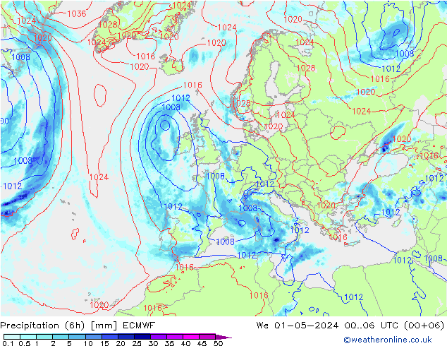 Z500/Rain (+SLP)/Z850 ECMWF mié 01.05.2024 06 UTC