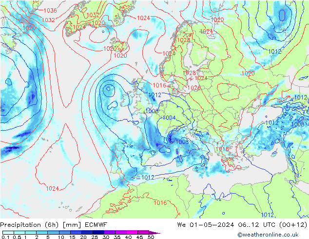 Z500/Yağmur (+YB)/Z850 ECMWF Çar 01.05.2024 12 UTC