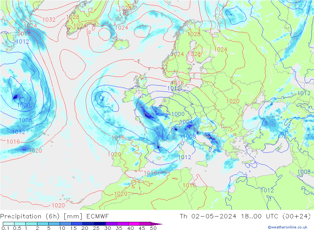 Z500/Regen(+SLP)/Z850 ECMWF do 02.05.2024 00 UTC