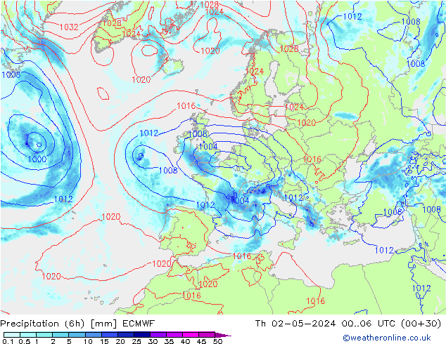 Z500/Rain (+SLP)/Z850 ECMWF jue 02.05.2024 06 UTC