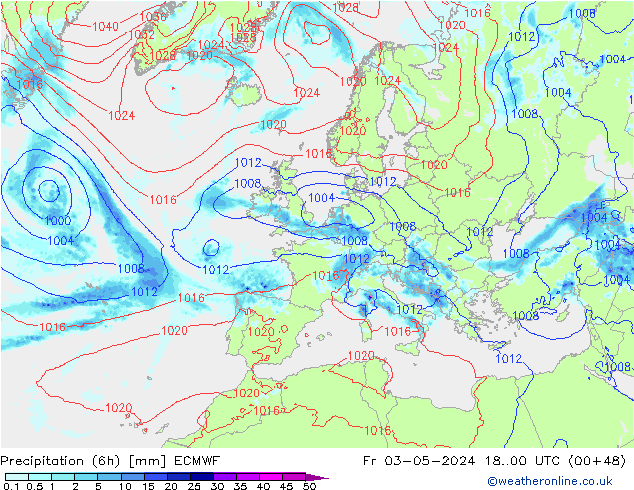 Z500/Rain (+SLP)/Z850 ECMWF Pá 03.05.2024 00 UTC