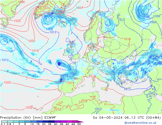 Z500/Rain (+SLP)/Z850 ECMWF сб 04.05.2024 12 UTC