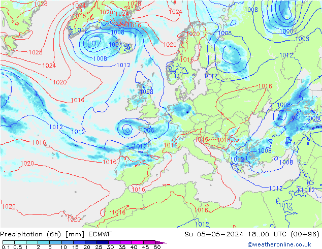 Z500/Rain (+SLP)/Z850 ECMWF nie. 05.05.2024 00 UTC