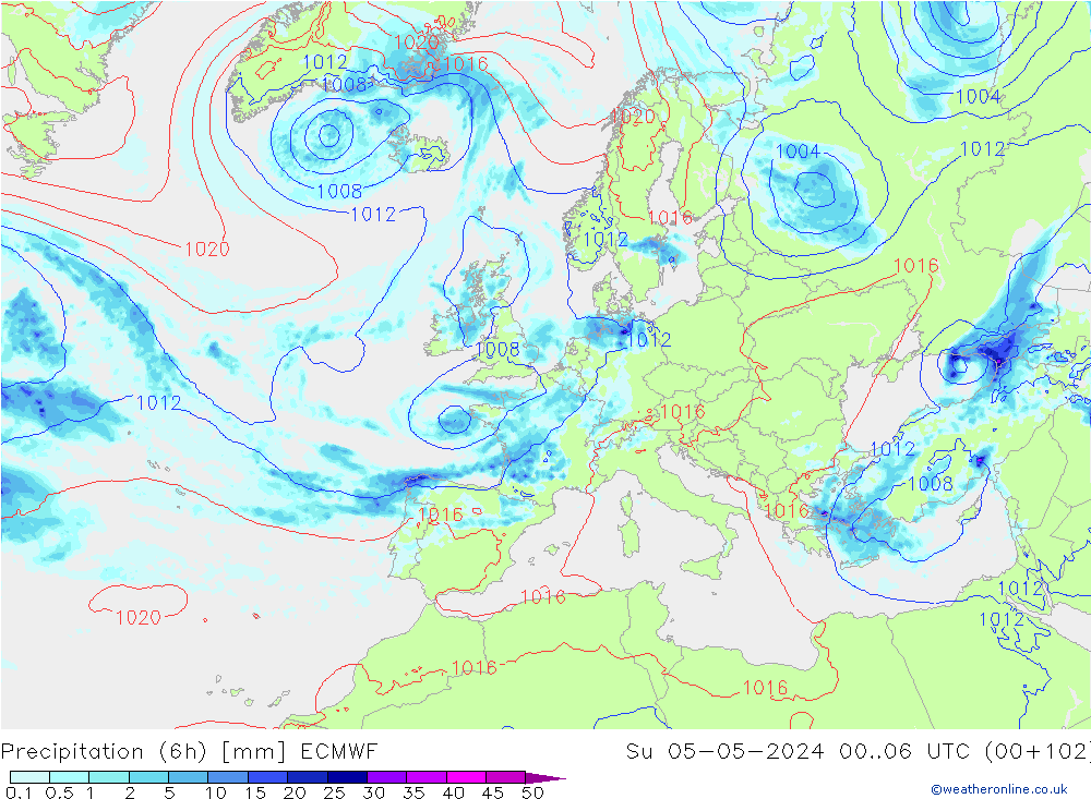 Nied. akkumuliert (6Std) ECMWF So 05.05.2024 06 UTC