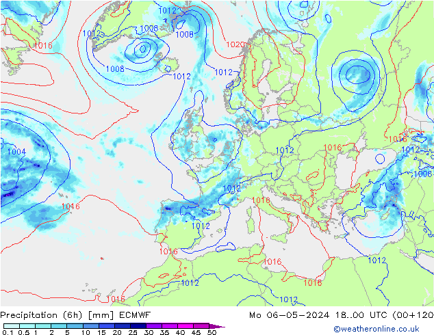 Z500/Rain (+SLP)/Z850 ECMWF Mo 06.05.2024 00 UTC