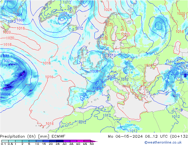 Z500/Rain (+SLP)/Z850 ECMWF Mo 06.05.2024 12 UTC