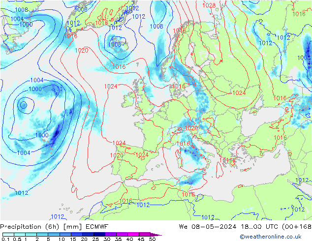 Z500/Rain (+SLP)/Z850 ECMWF Mi 08.05.2024 00 UTC