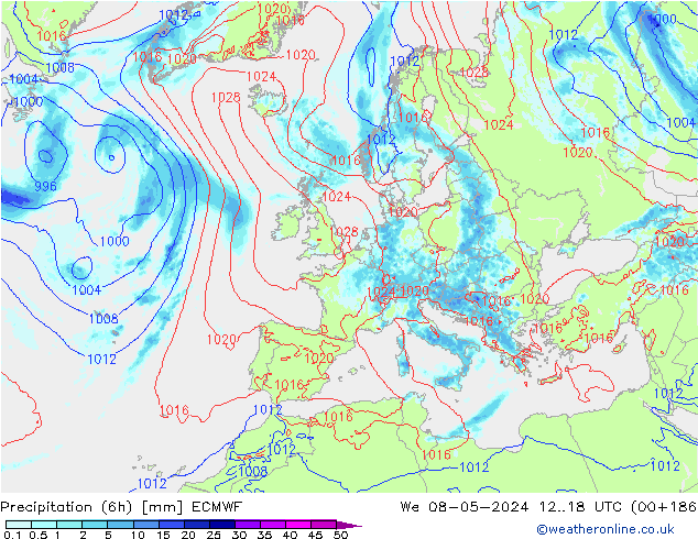 Nied. akkumuliert (6Std) ECMWF Mi 08.05.2024 18 UTC