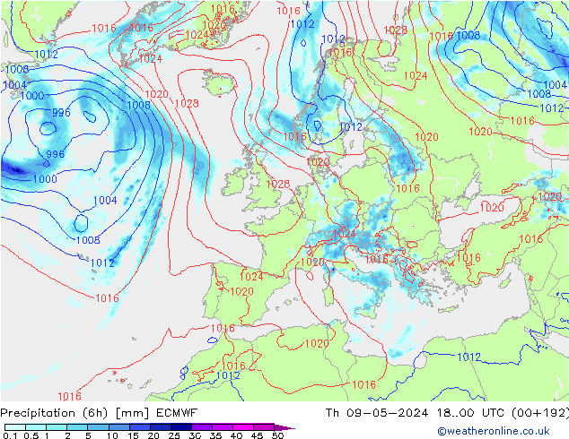 Z500/Yağmur (+YB)/Z850 ECMWF Per 09.05.2024 00 UTC