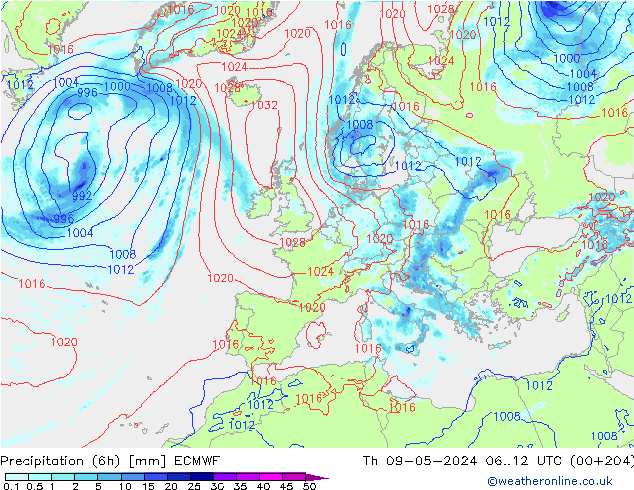 Z500/Rain (+SLP)/Z850 ECMWF Th 09.05.2024 12 UTC