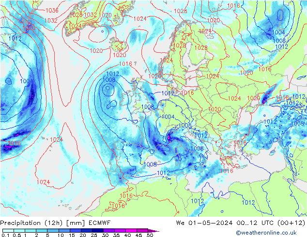 Nied. akkumuliert (12Std) ECMWF Mi 01.05.2024 12 UTC