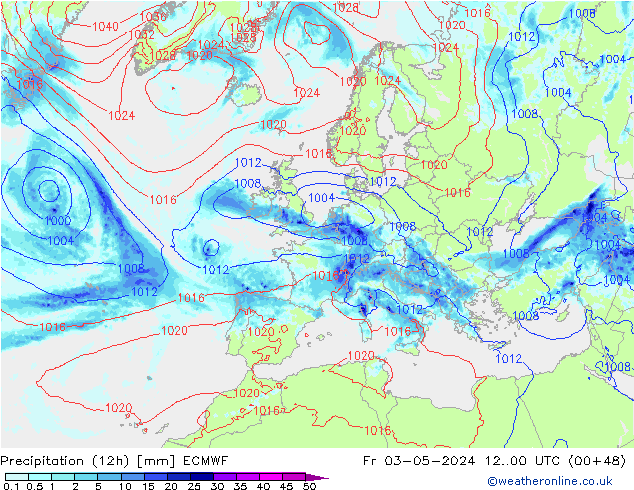 Precipitation (12h) ECMWF Fr 03.05.2024 00 UTC