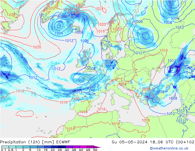 Precipitation (12h) ECMWF Ne 05.05.2024 06 UTC