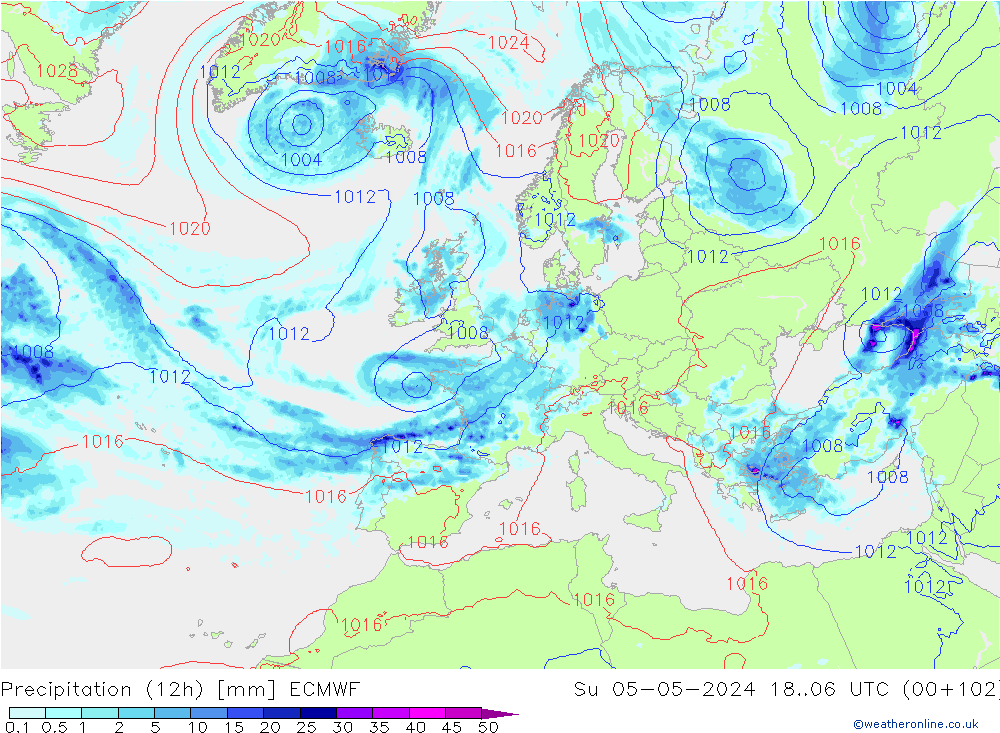 Precipitation (12h) ECMWF Ne 05.05.2024 06 UTC