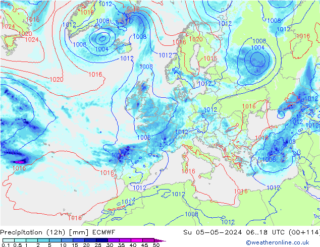 Precipitation (12h) ECMWF Su 05.05.2024 18 UTC