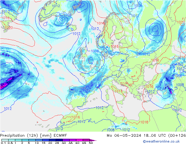 Nied. akkumuliert (12Std) ECMWF Mo 06.05.2024 06 UTC