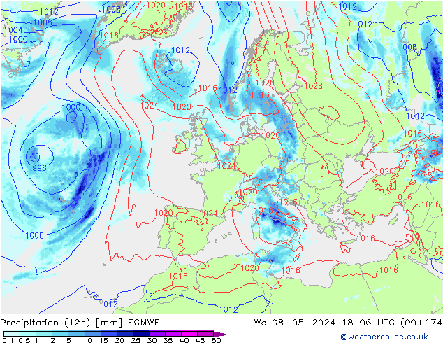 Nied. akkumuliert (12Std) ECMWF Mi 08.05.2024 06 UTC