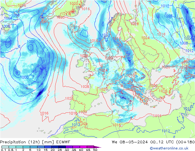 Precipitation (12h) ECMWF We 08.05.2024 12 UTC