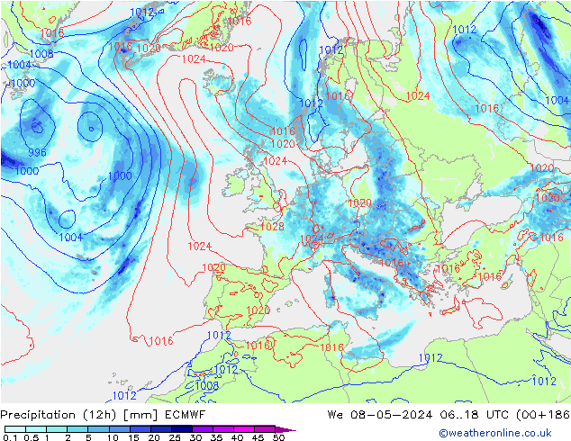 Nied. akkumuliert (12Std) ECMWF Mi 08.05.2024 18 UTC