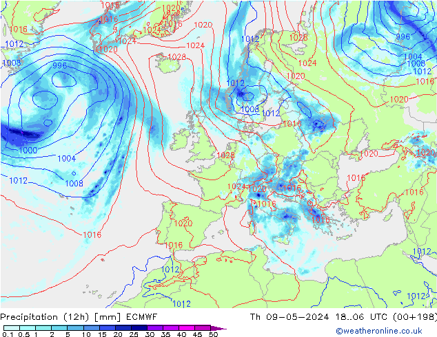 Precipitazione (12h) ECMWF gio 09.05.2024 06 UTC