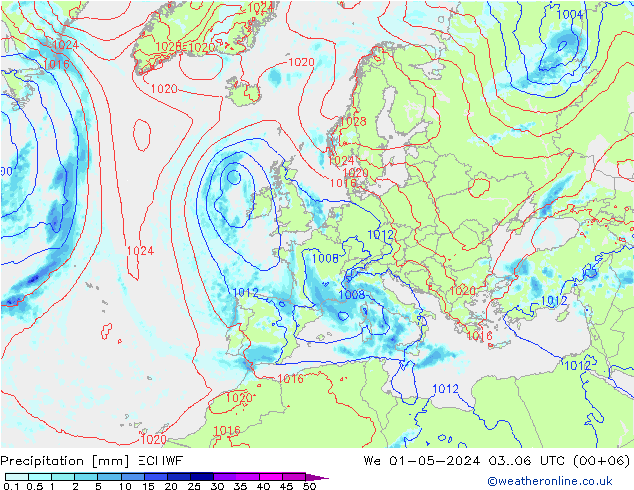 Precipitation ECMWF We 01.05.2024 06 UTC