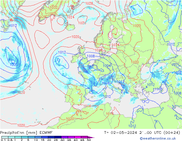 Neerslag ECMWF do 02.05.2024 00 UTC