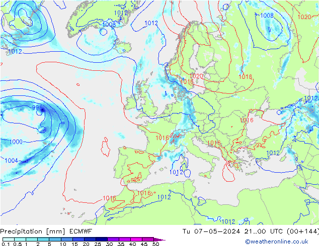 Srážky ECMWF Út 07.05.2024 00 UTC