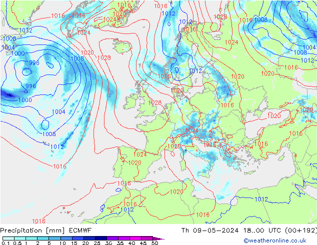 Srážky ECMWF Čt 09.05.2024 00 UTC