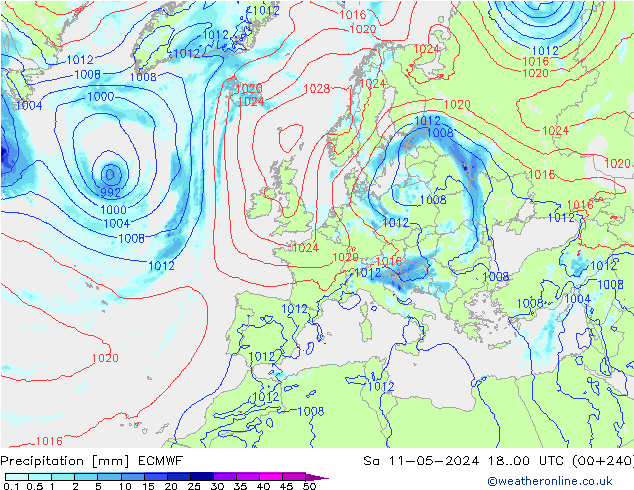 Srážky ECMWF So 11.05.2024 00 UTC