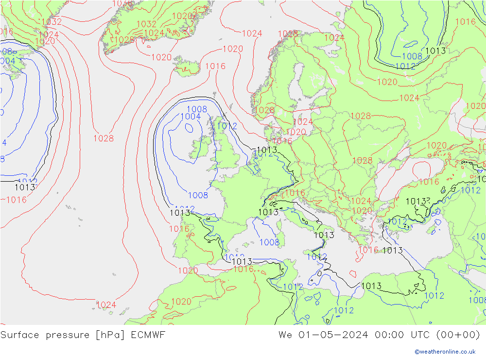 Pressione al suolo ECMWF mer 01.05.2024 00 UTC