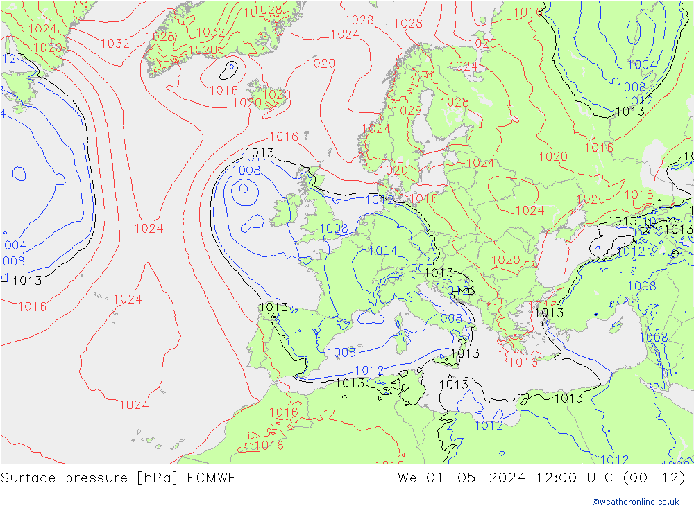 Bodendruck ECMWF Mi 01.05.2024 12 UTC