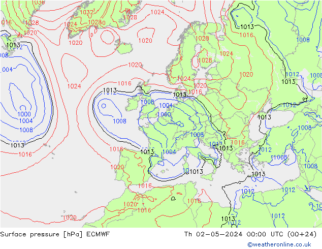 pressão do solo ECMWF Qui 02.05.2024 00 UTC