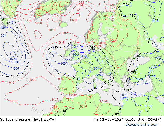 Surface pressure ECMWF Th 02.05.2024 03 UTC