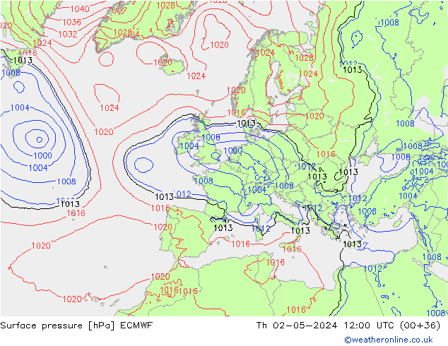 Bodendruck ECMWF Do 02.05.2024 12 UTC