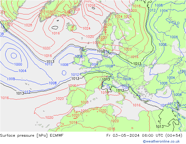 Bodendruck ECMWF Fr 03.05.2024 06 UTC