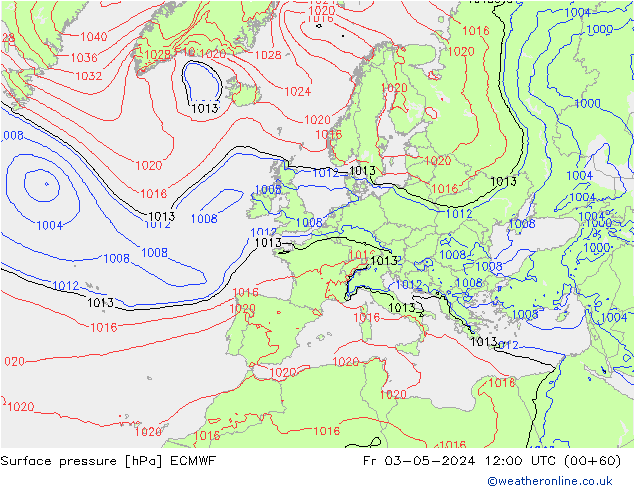 Bodendruck ECMWF Fr 03.05.2024 12 UTC