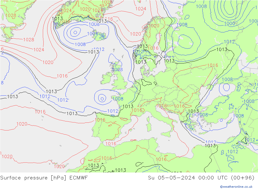 Atmosférický tlak ECMWF Ne 05.05.2024 00 UTC