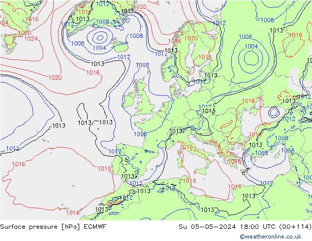 Surface pressure ECMWF Su 05.05.2024 18 UTC