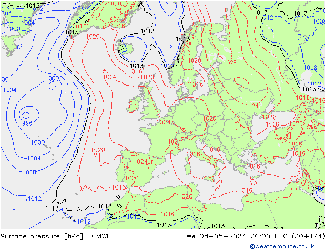 Surface pressure ECMWF We 08.05.2024 06 UTC